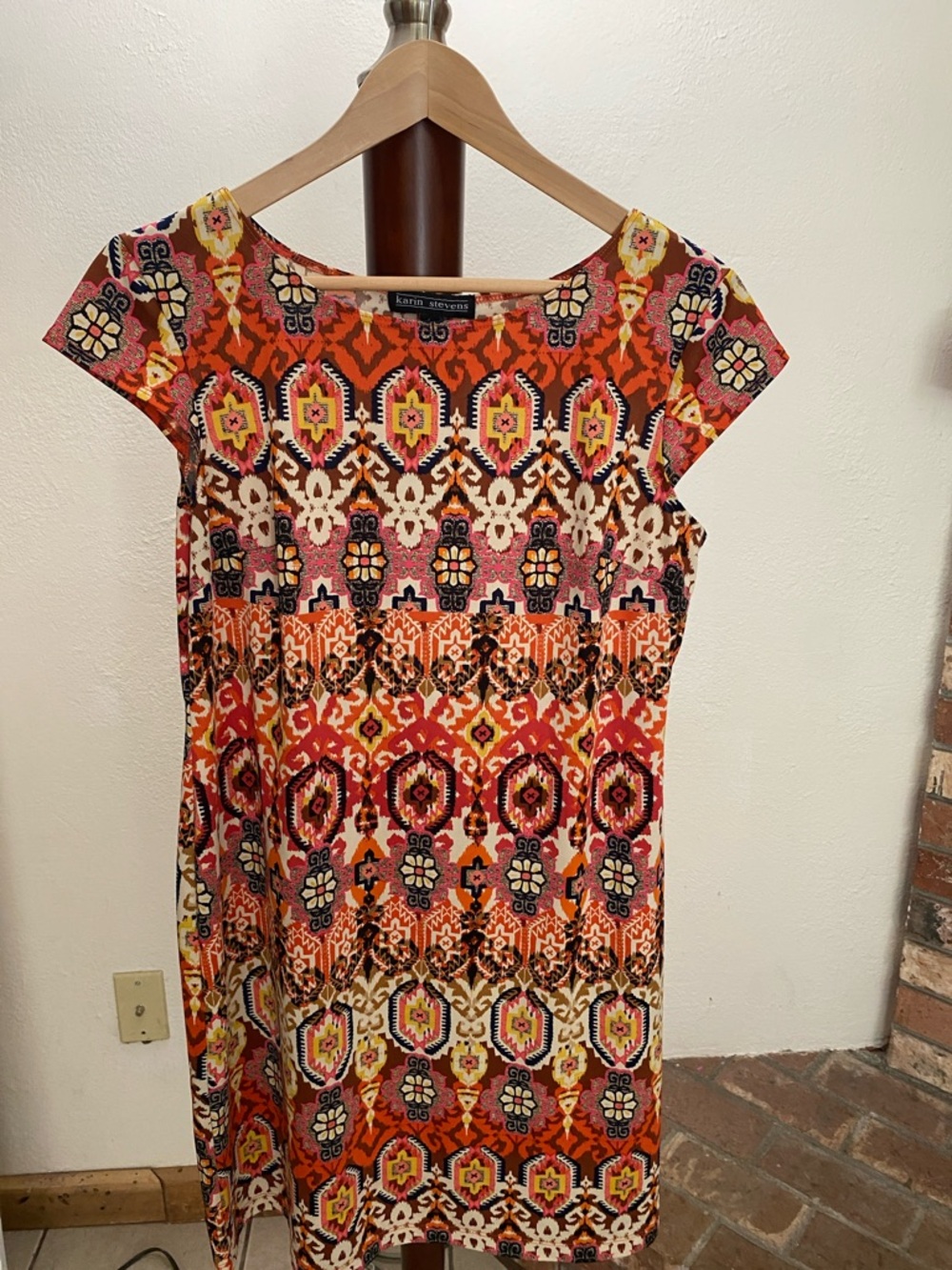 karin stevens Orange Multi-Print Cap Sleeve Shift Dress